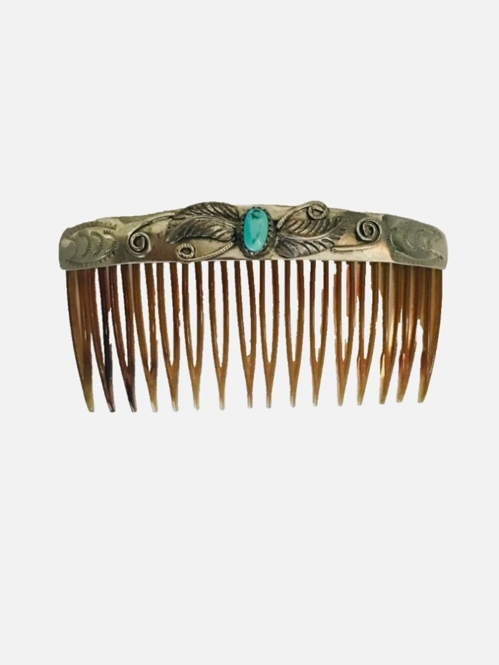 Vintage Navajo Sterling Silver Turquoise Hair Comb Native American